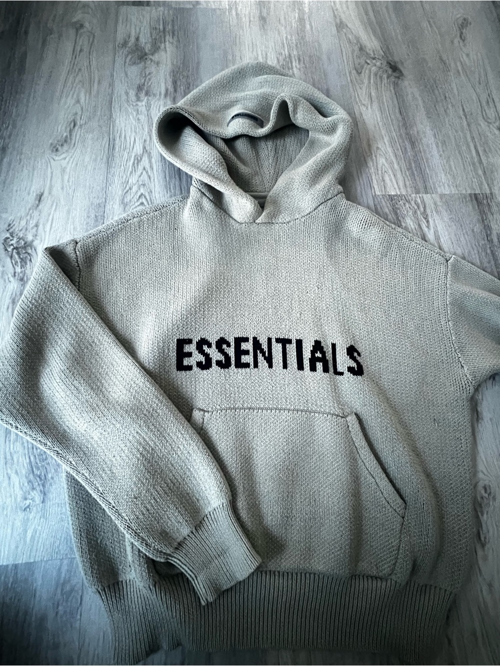 Essentials Unisex Crewneck Hoodie Sweater in Light Gray with Black Logo